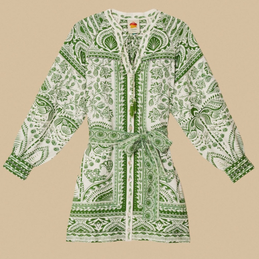 NWT Farm Rio Green and White Shirtdress with Pockets!